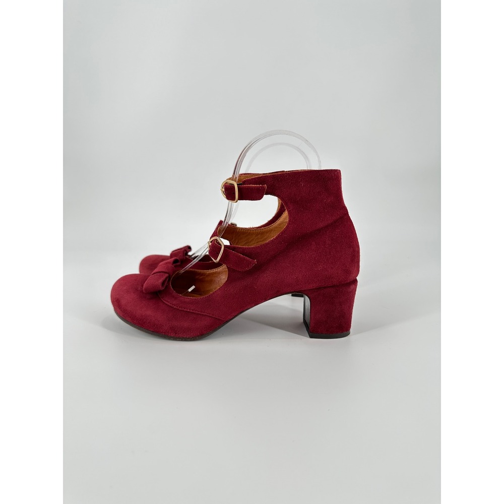 Chie Mihara Burgundy Red Suede Double Strap Mary Jane Bow Heels Women's 36‎ US 6 - Picture 4 of 10